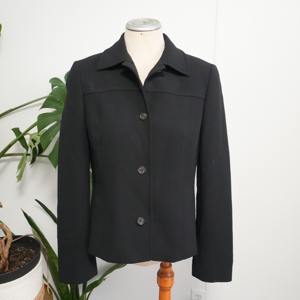 Barneys New York Blazer Womens 8 Black Virgin Wool Made in Italy Tailored Jacket